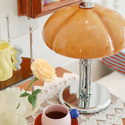 Elegantly designed Bauhaus table lamp by Pilz – Chic fusion of glass and metal with warm amber lampshade