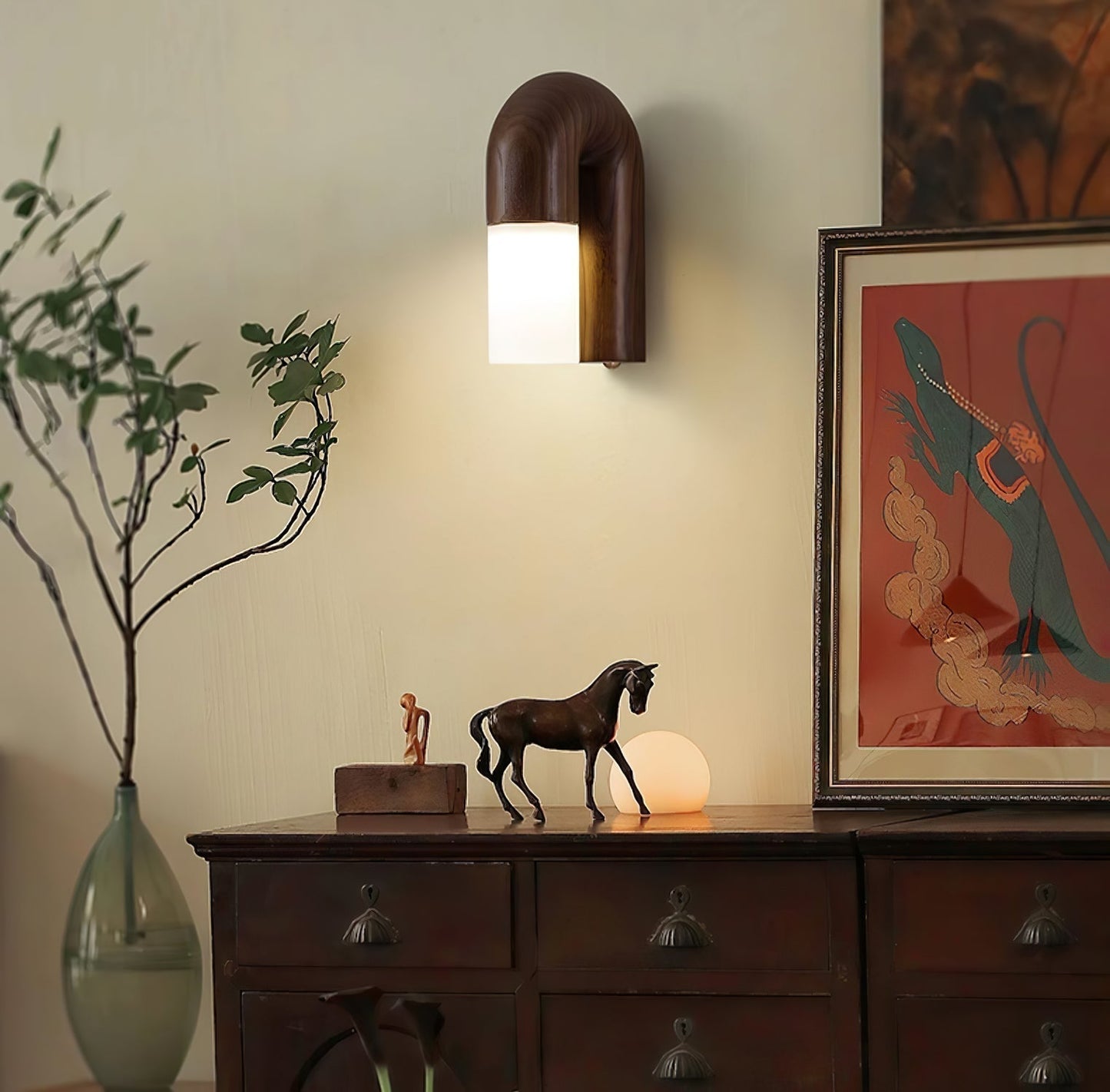 Applique Murale Arcus en Bois Élégante – Luminaire LED Chic Alliant Bois et Métal pour un Look Moderne Sophistiqué