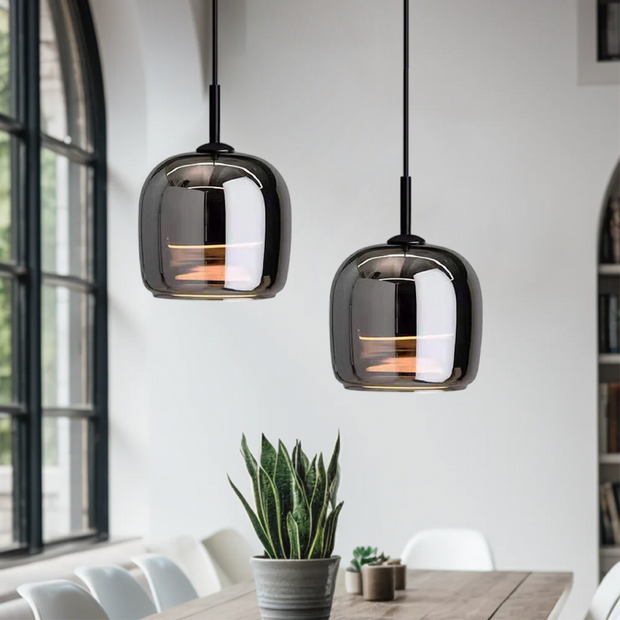 Sleek Nordic Black Glass Pendant - Modern and Stylish Elegance with LED Lighting