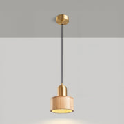 Elegant Cylindrical Suspension – Chic Brass and Wood Design with Integrated LED Lighting