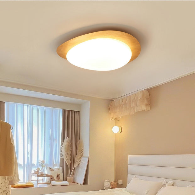 Plafonnier en galets scandinave sophistiqué - Esthétique élégante en bois avec éclairage LED intégré