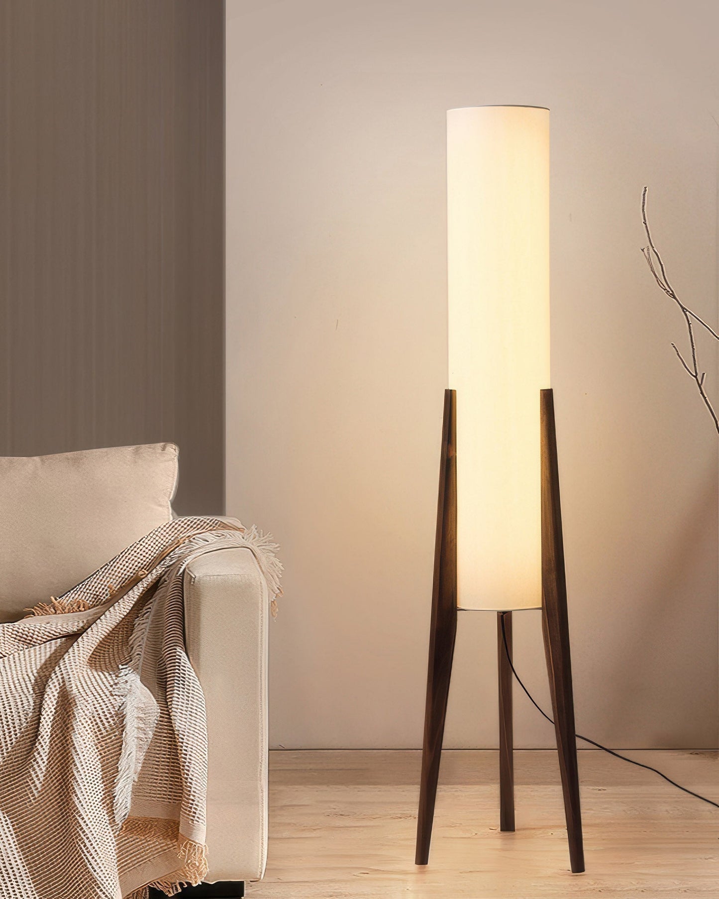 Elegant retro Nordic walnut floor lamp with fabric lampshade