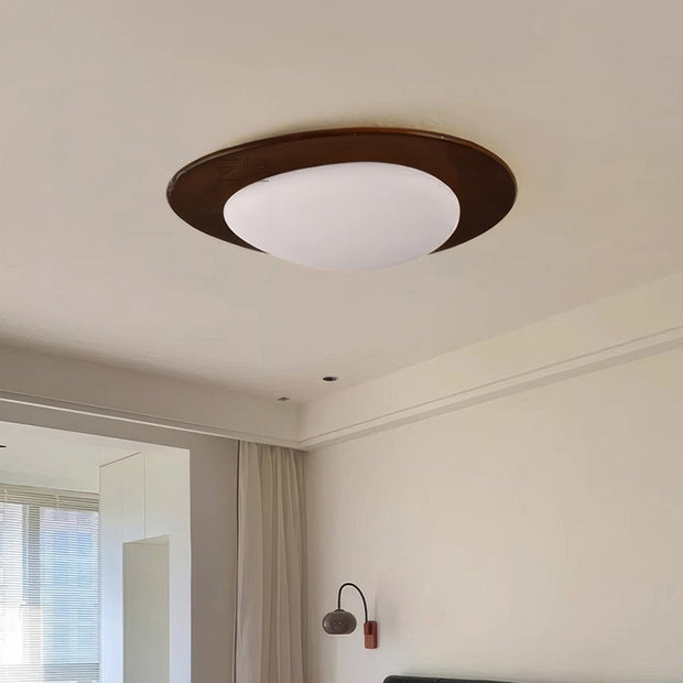 Plafonnier en galets scandinave sophistiqué - Esthétique élégante en bois avec éclairage LED intégré
