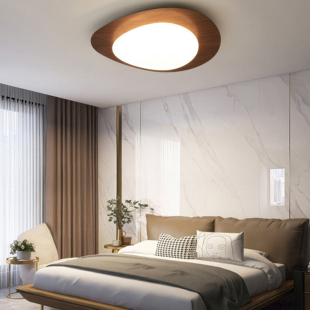 Plafonnier en galets scandinave sophistiqué - Esthétique élégante en bois avec éclairage LED intégré