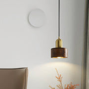 Elegant Cylindrical Suspension – Chic Brass and Wood Design with Integrated LED Lighting