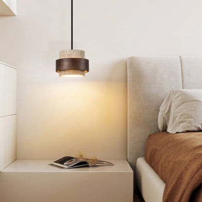 Lampe de chevet Ascend Wabi-Sabi élégamment conçue – Une fusion chic de minimalisme rétro en travertin et en bois