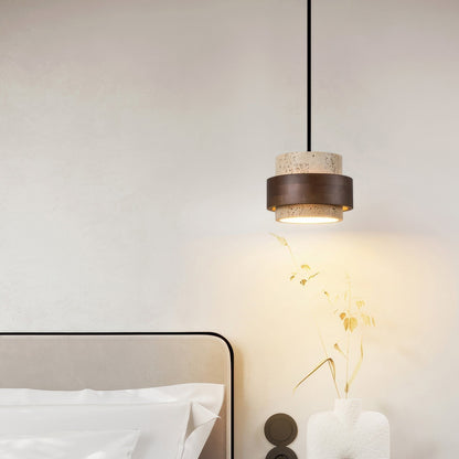 Lampe de chevet Ascend Wabi-Sabi élégamment conçue – Une fusion chic de minimalisme rétro en travertin et en bois