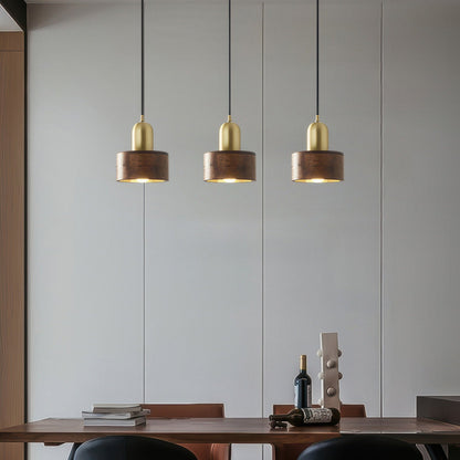 Suspension Cylindrique Élégante – Design en Laiton et Bois Chic avec Éclairage LED Intégré