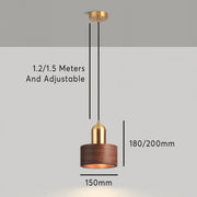 Elegant Cylindrical Suspension – Chic Brass and Wood Design with Integrated LED Lighting