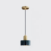 Elegant Cylindrical Suspension – Chic Brass and Wood Design with Integrated LED Lighting