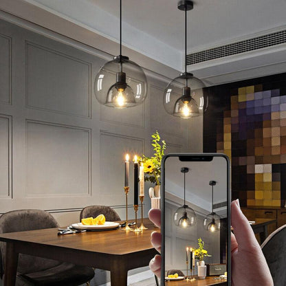 Suspension en verre soufflé gris élégant – Lampe réglable en hauteur pour sublimer votre espace