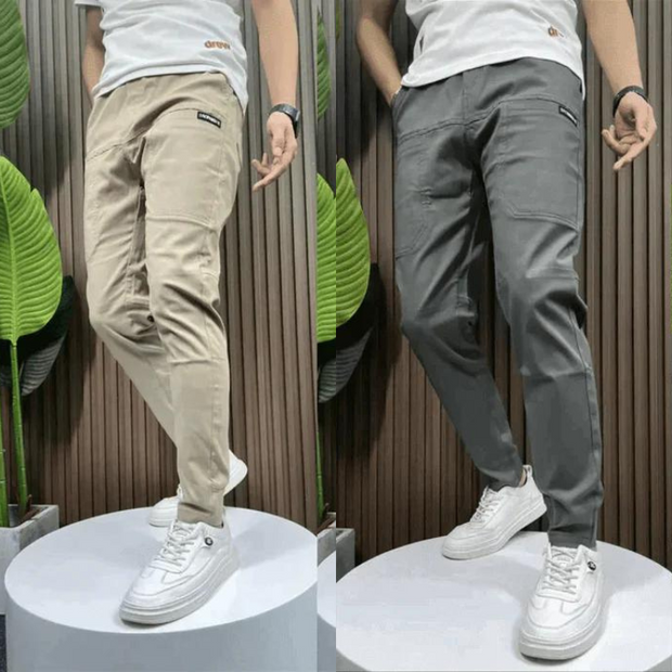 Men's Elastic High Waist Cargo Pants - Durable Fabric with Practical Pockets for Hiking and Everyday Use