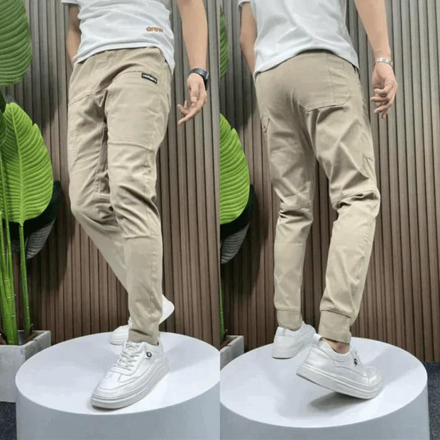Men's Elastic High Waist Cargo Pants - Durable Fabric with Practical Pockets for Hiking and Everyday Use