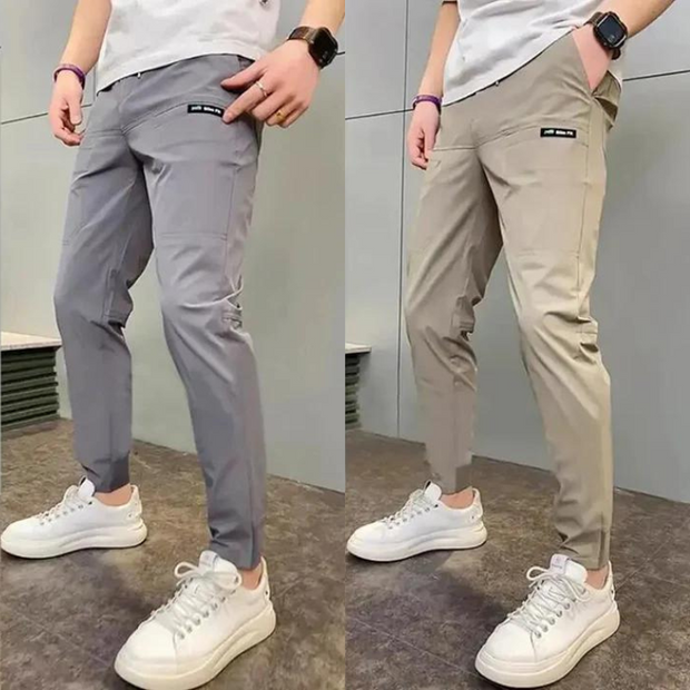Men's Elastic High Waist Cargo Pants - Durable Fabric with Practical Pockets for Hiking and Everyday Use