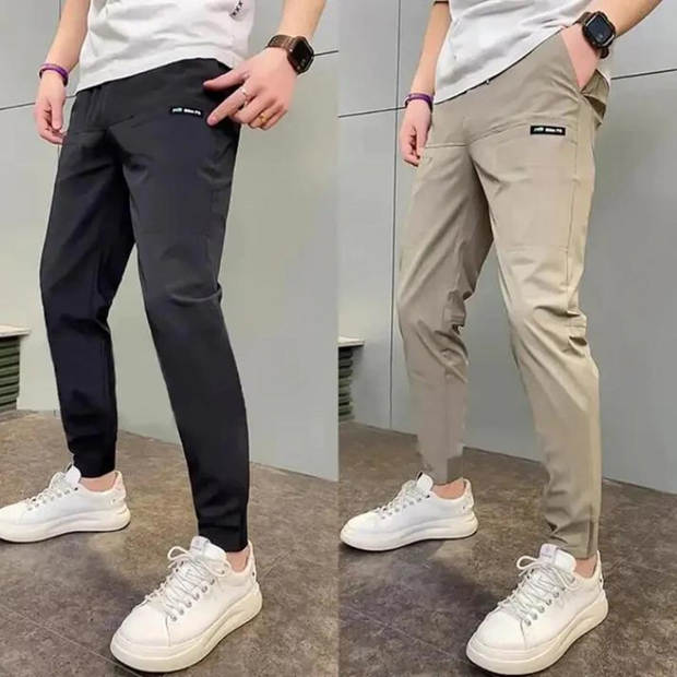Men's Elastic High Waist Cargo Pants - Durable Fabric with Practical Pockets for Hiking and Everyday Use