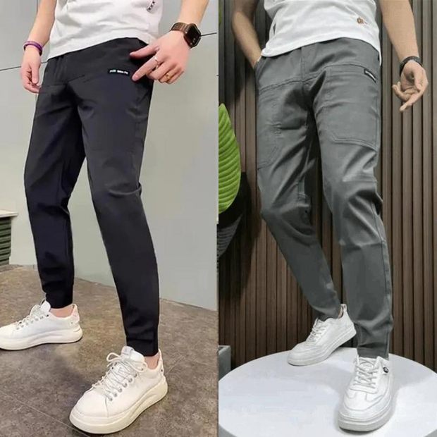 Men's Elastic High Waist Cargo Pants - Durable Fabric with Practical Pockets for Hiking and Everyday Use