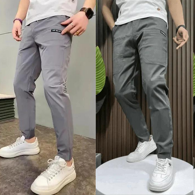 Men's Elastic High Waist Cargo Pants - Durable Fabric with Practical Pockets for Hiking and Everyday Use
