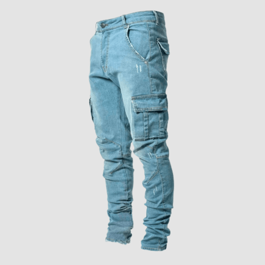 Pantalon Cargo Homme Slim en Denim Élastique avec Poches Fonctionnelles – Style Moderne et Confort Optimal