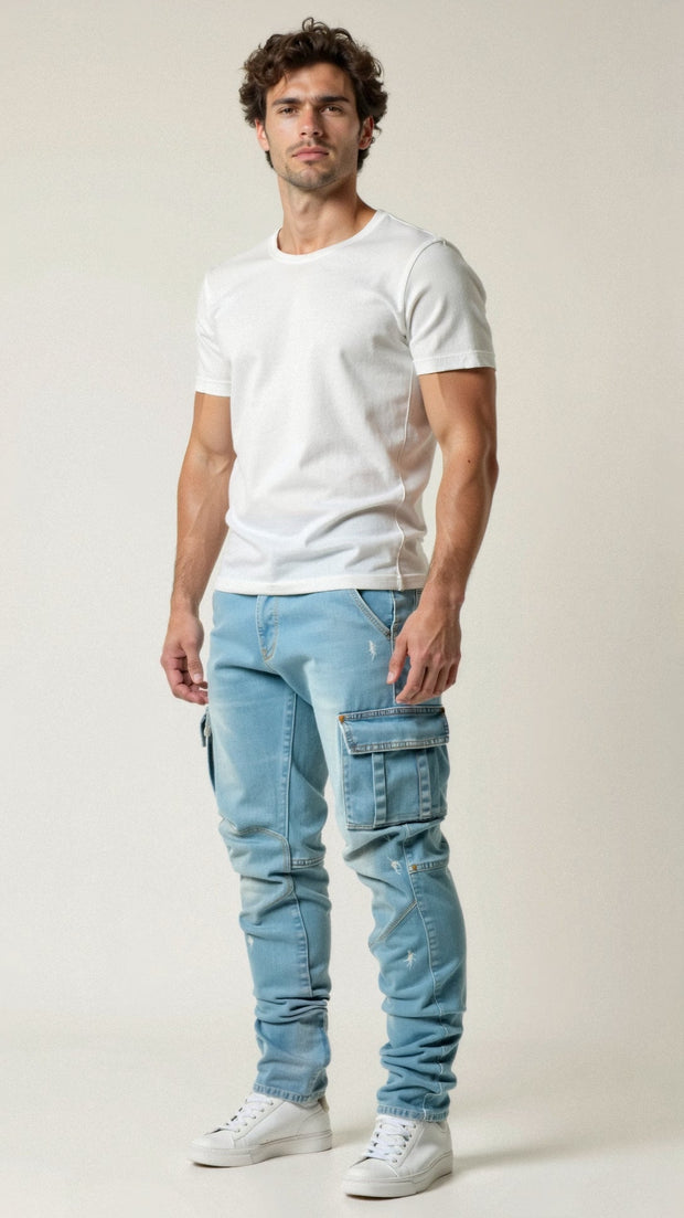 Men's Slim Cargo Pants in Stretch Denim with Functional Pockets – Modern Style and Optimal Comfort