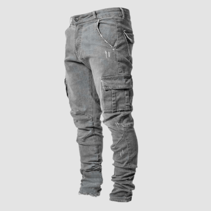 Pantalon Cargo Homme Slim en Denim Élastique avec Poches Fonctionnelles – Style Moderne et Confort Optimal