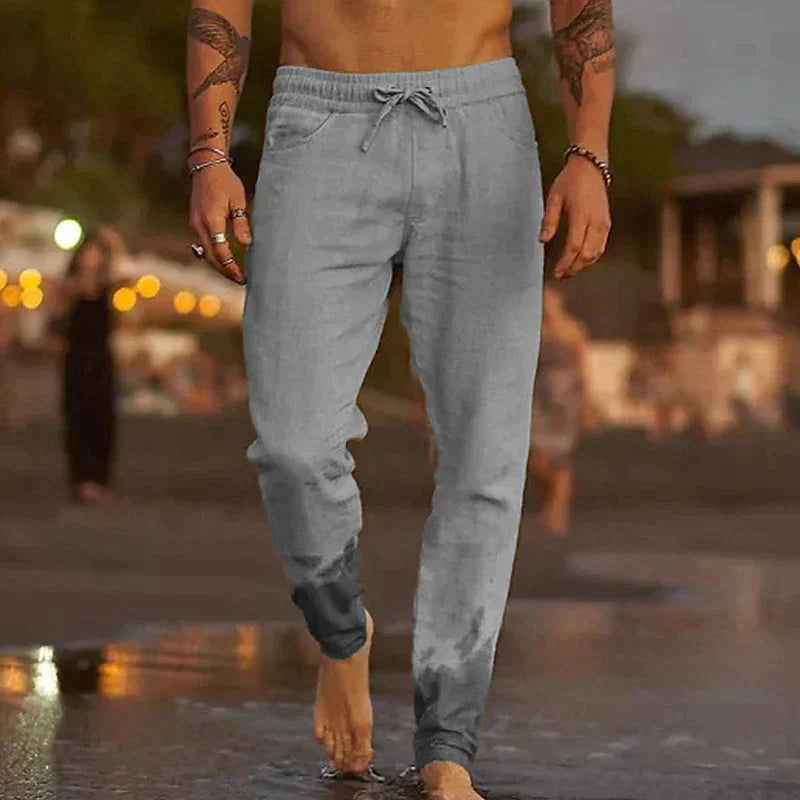 Pantalon en Lin Homme Légers avec Taille Élastique et Poches Latérales – Confort Optimal pour l'Été