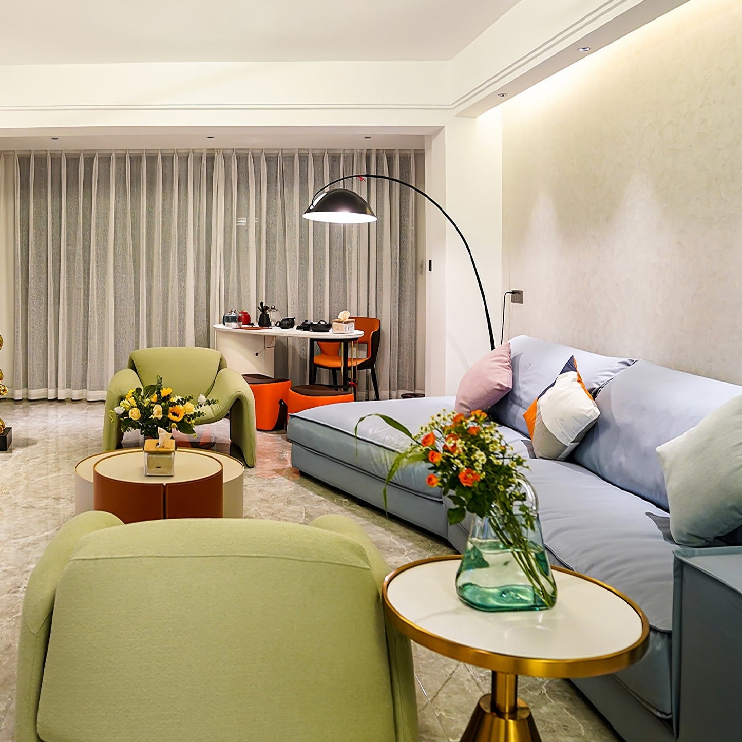 Lampe sur pied Arc de style scandinave – Éclairage LED élégant avec bras réglable