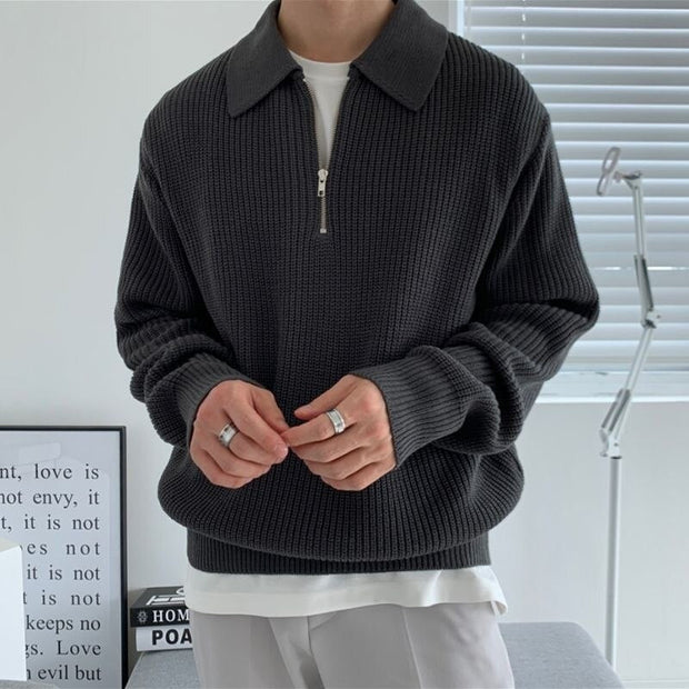 Men's Zip-Up Collar Sweater in Premium Blend - Comfort and Modern Elegance, Sizes M to 3XL