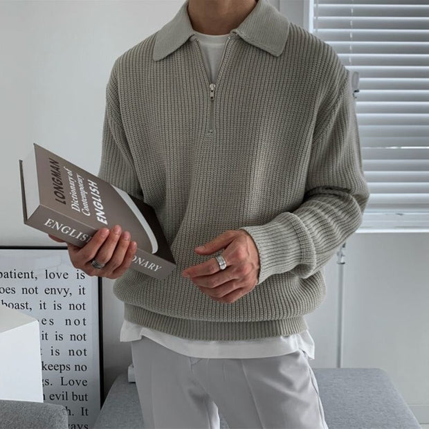 Men's Zip-Up Collar Sweater in Premium Blend - Comfort and Modern Elegance, Sizes M to 3XL
