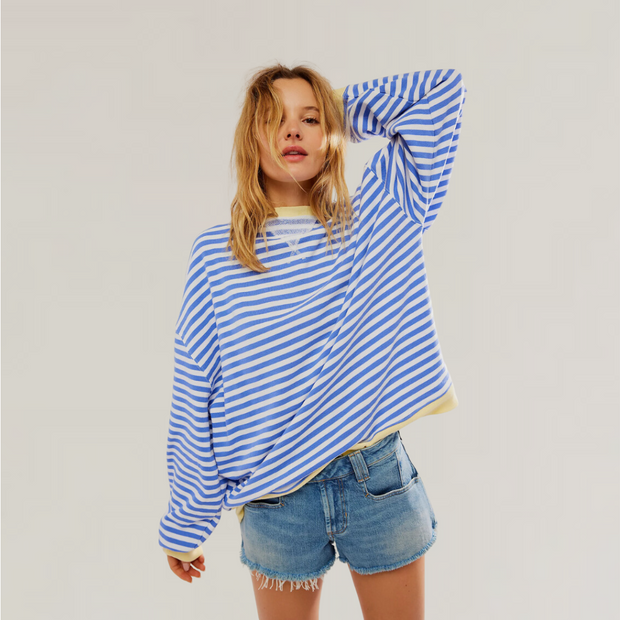 Pull Rayé Surdimensionné pour Femmes – Confort Optimal en Tissu Doux et Respirant
