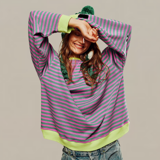 Pull Rayé Surdimensionné pour Femmes – Confort Optimal en Tissu Doux et Respirant