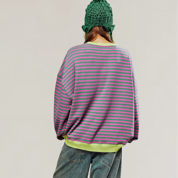 Pull Rayé Surdimensionné pour Femmes – Confort Optimal en Tissu Doux et Respirant