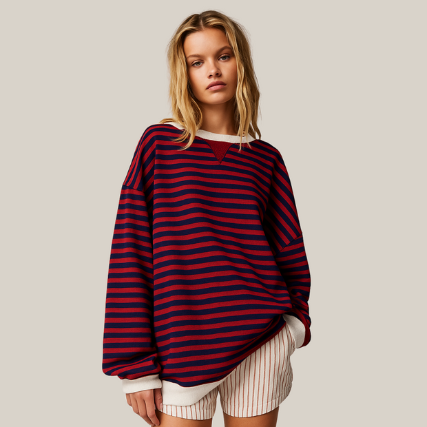 Pull Rayé Surdimensionné pour Femmes – Confort Optimal en Tissu Doux et Respirant