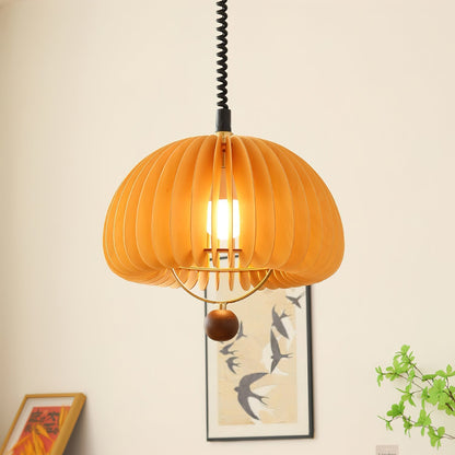 Suspension en forme de citrouille charmante – Lampe en métal et bois polyvalente avec une touche rustique