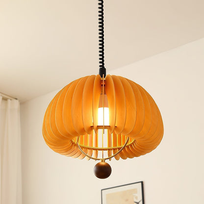 Suspension en forme de citrouille charmante – Lampe en métal et bois polyvalente avec une touche rustique