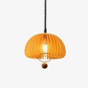 Charming pumpkin-shaped pendant – Versatile metal and wood lamp with a rustic touch