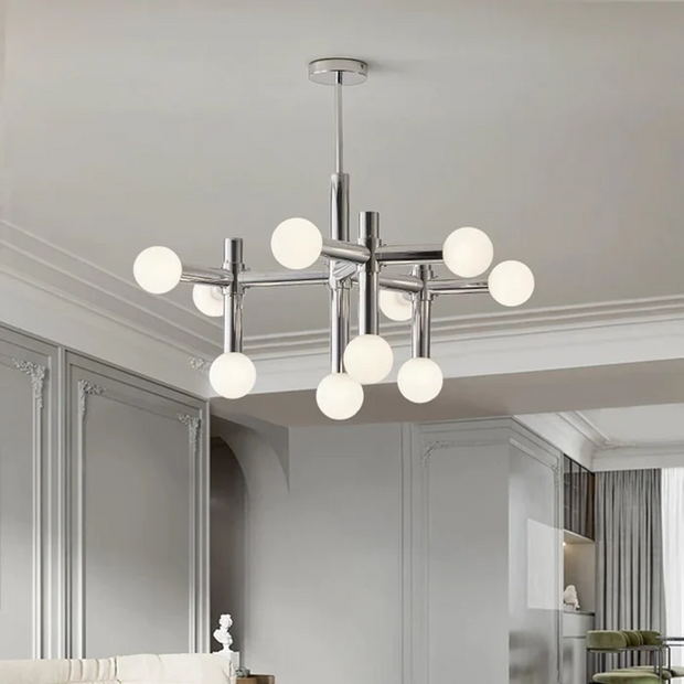 Elegant Scandinavian globe-shaped glass chandelier – Stylish modern pendant light with a chic chrome finish