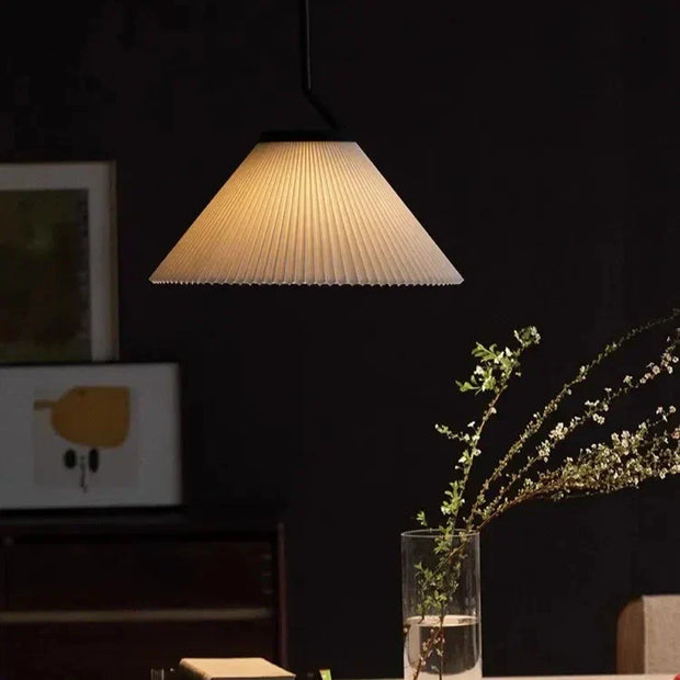 Scandinavian elegance: Cream fabric LED pendant light with Nordic pleated design