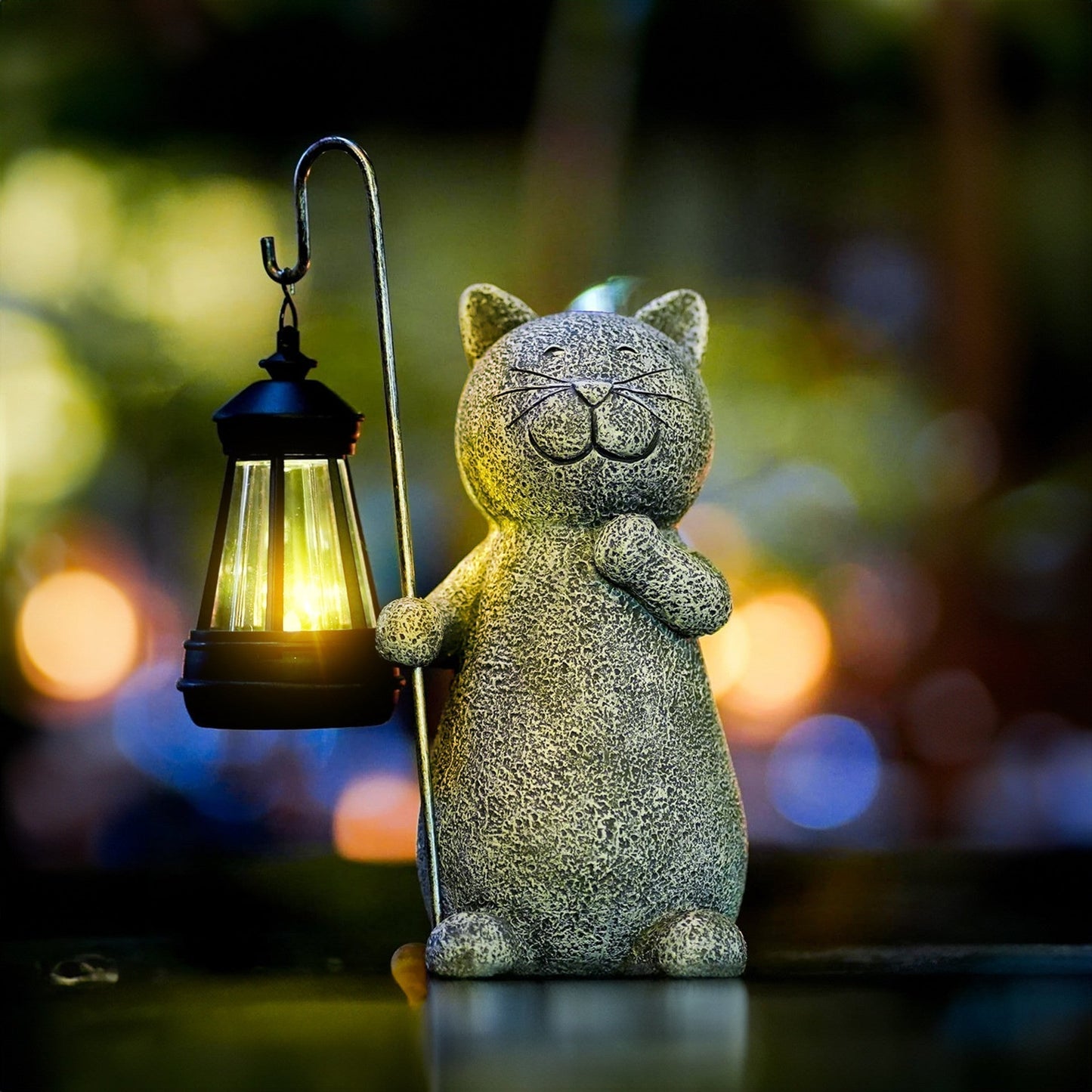 Statue de chat solaire dorée enchantée - Décor extérieur époustouflant avec lumières LED illuminantes