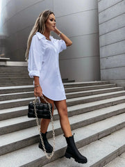 Women's Long White Shirt Dress in Premium Polyester Blend - Comfortable and Elegant for All Occasions