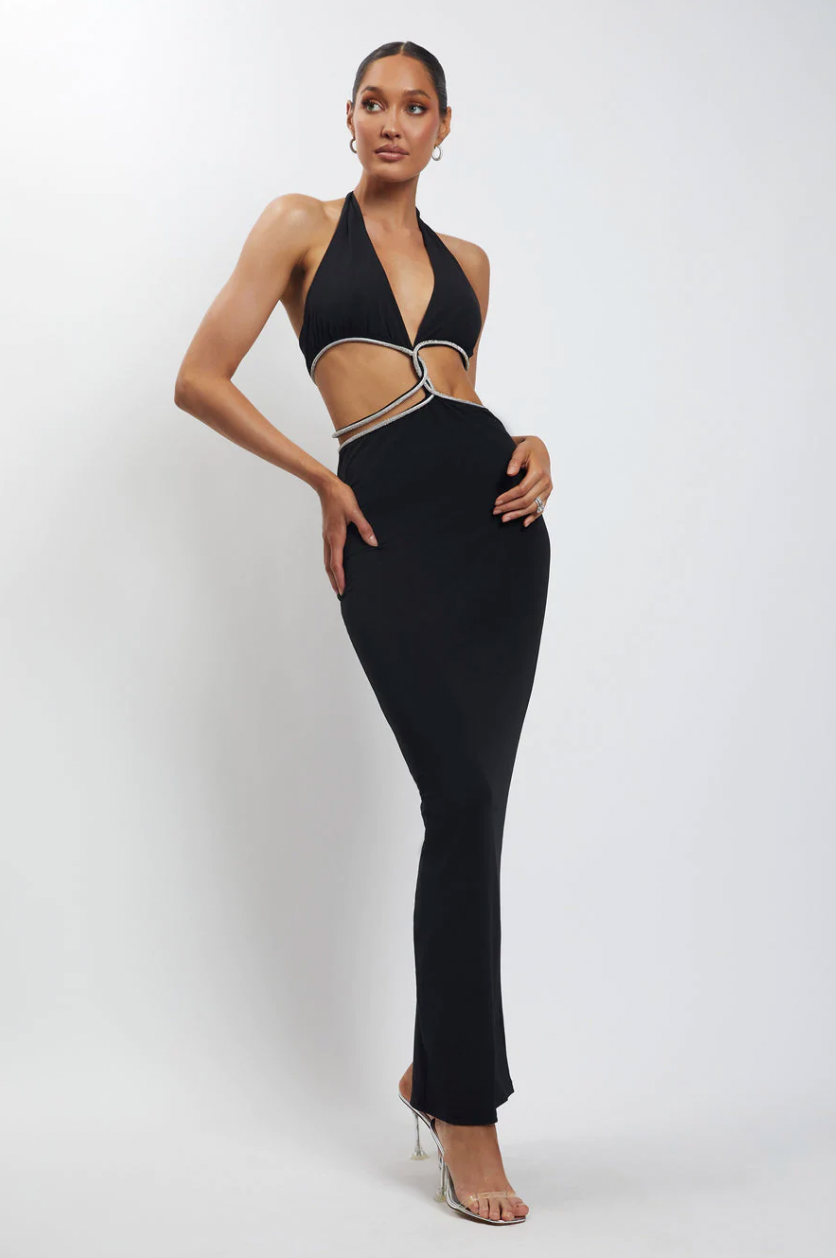 Robe Enveloppante Élégante en Polyester avec Détails en Rhinestones – Mode Artisanale