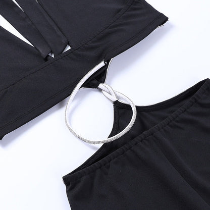 Robe Enveloppante Élégante en Polyester avec Détails en Rhinestones – Mode Artisanale