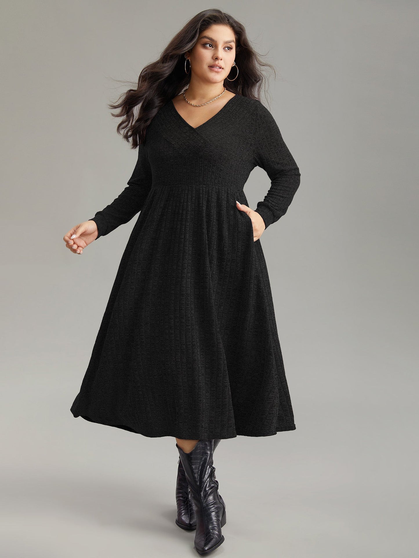 Robe Formelle Femme Noire en Polyester à Manches Longues – Taille M