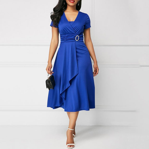 Elegant Asymmetric Long Dress in High-Quality Polyester – Versatile Dress for Women