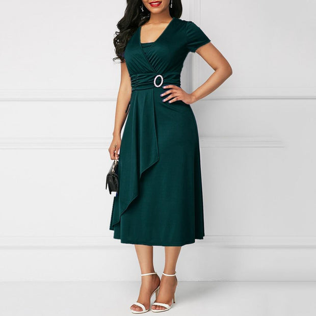 Elegant Asymmetric Long Dress in High-Quality Polyester – Versatile Dress for Women