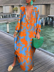 Long Bohemian Floral Women's Dress in Polyester - Elegant Summer Maxi Dress for All Occasions