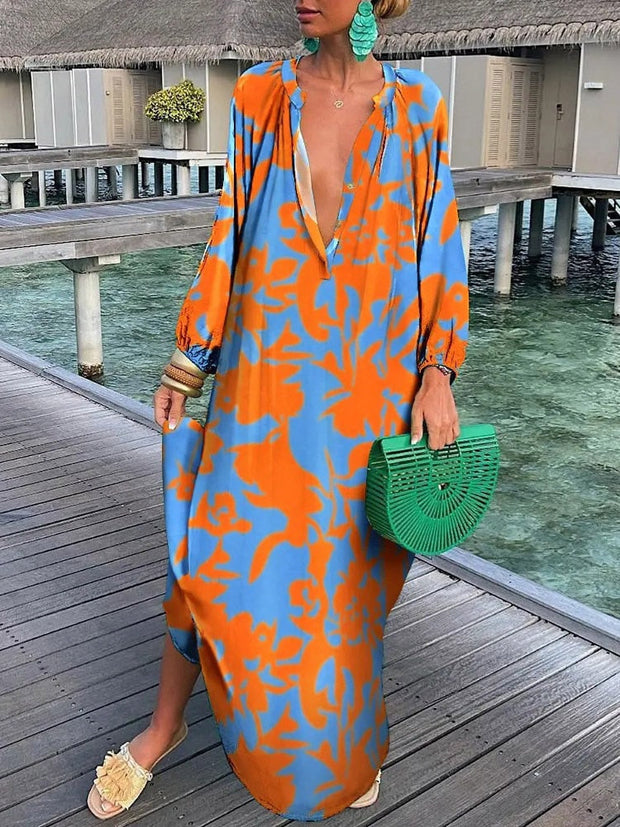 Long Bohemian Floral Women's Dress in Polyester - Elegant Summer Maxi Dress for All Occasions
