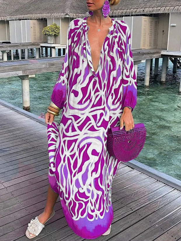 Long Bohemian Floral Women's Dress in Polyester - Elegant Summer Maxi Dress for All Occasions