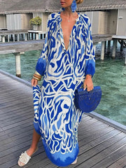 Long Bohemian Floral Women's Dress in Polyester - Elegant Summer Maxi Dress for All Occasions