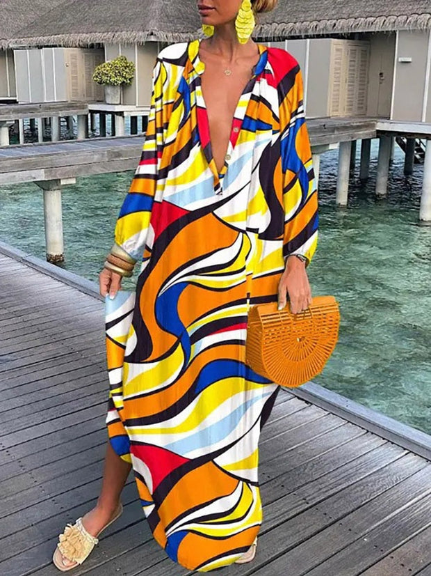 Long Bohemian Floral Women's Dress in Polyester - Elegant Summer Maxi Dress for All Occasions