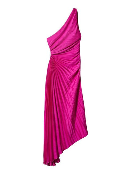 Robe Longue Femme Plissée à Épaule Dénudée – Robe Maxi Légère d'Été pour Événements Élégants